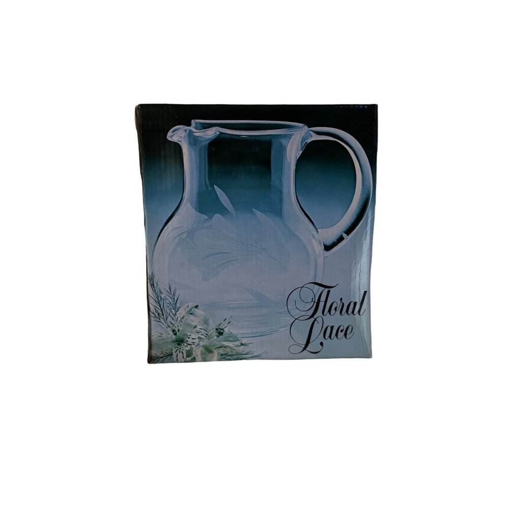 Vintage 1985 Action Industries Floral Lace Pitcher Hand-cut Turkish Crystal NEW